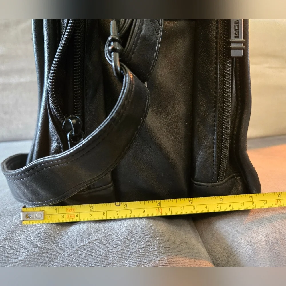Tumi Black Leather Expandable Laptop Bag